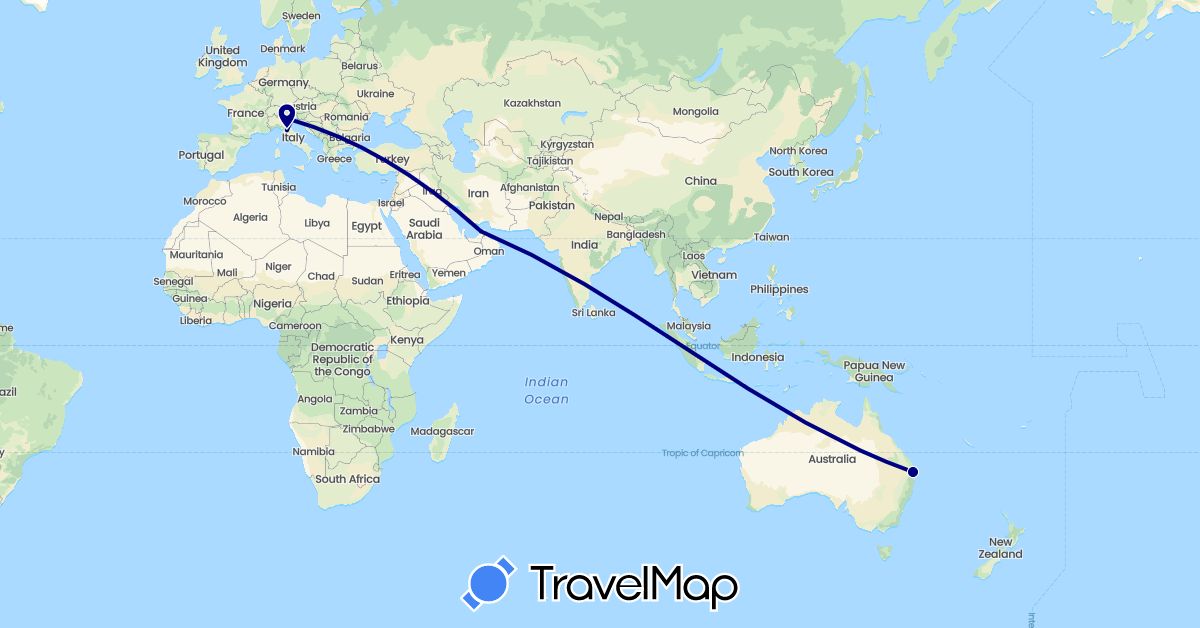 TravelMap itinerary: driving in United Arab Emirates, Australia, Italy (Asia, Europe, Oceania)